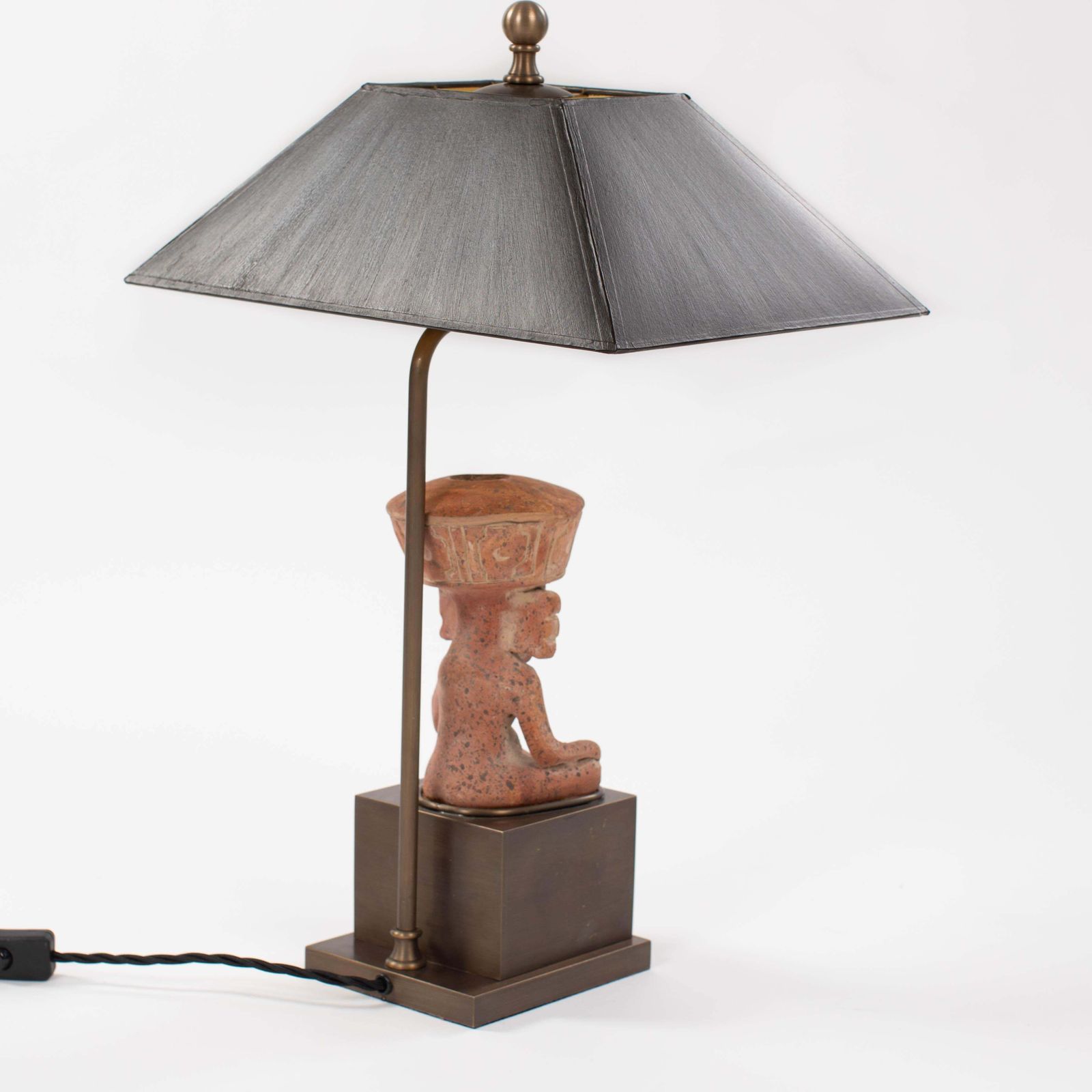 photo furniture Figural Terracotta Table Lamp Of A Sitting Priest With Brown Shade, Mexico 1930s