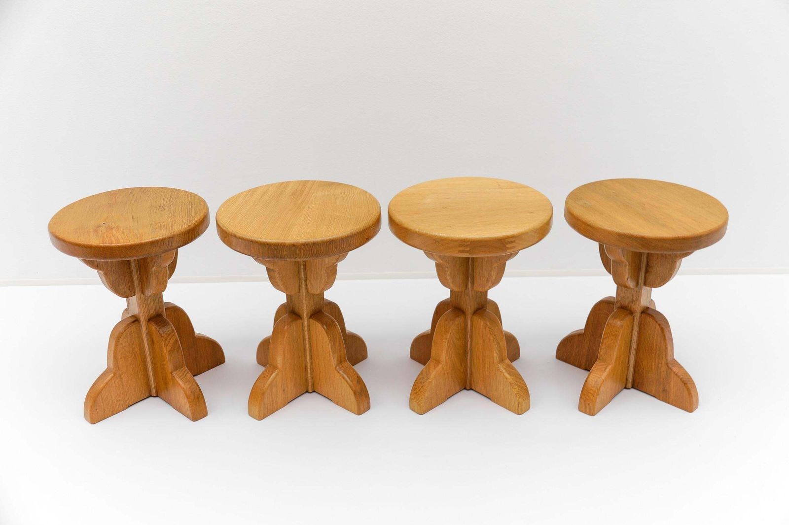 Pair Of Mid Century Modern Oak Stools, 1960s France photo vintage