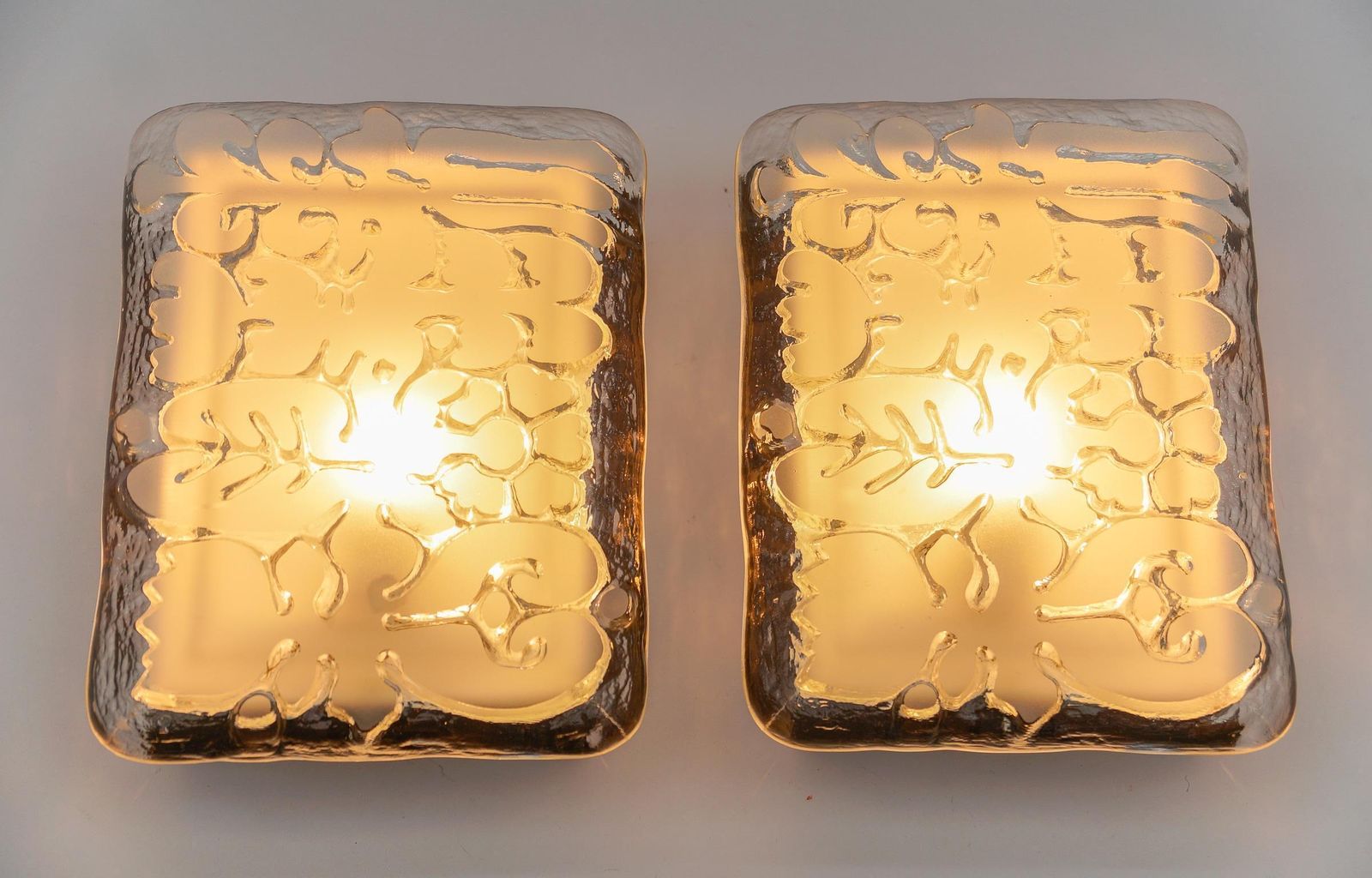 Pair Of Space Age Wall Lights In Satin Glass By Peill & Putzler, 1970s photo 2081.0