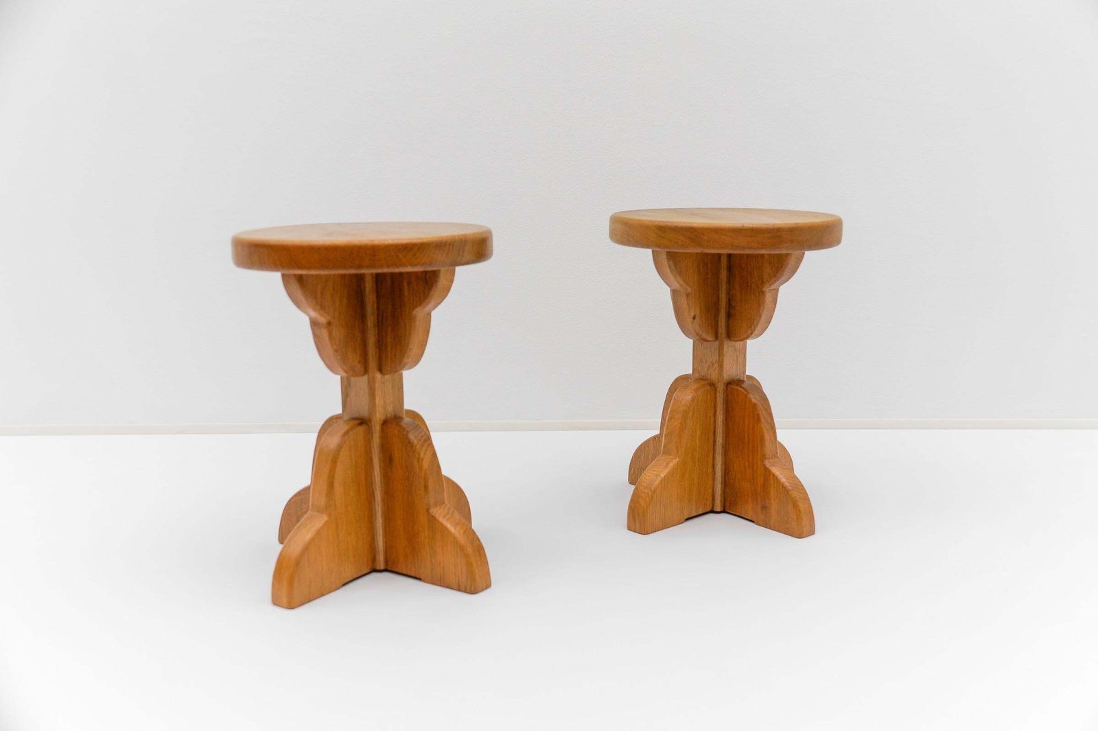 Pair Of French Mid Century Modern Oak Stools, 1960s photo Furniture