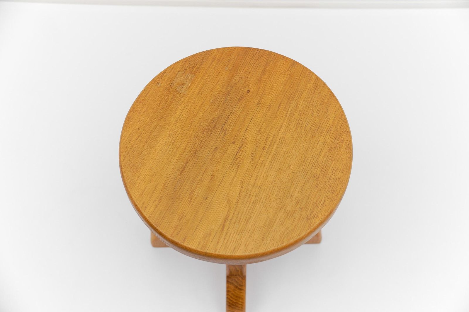 photo for sale Pair Of French Mid Century Modern Oak Stools, 1960s