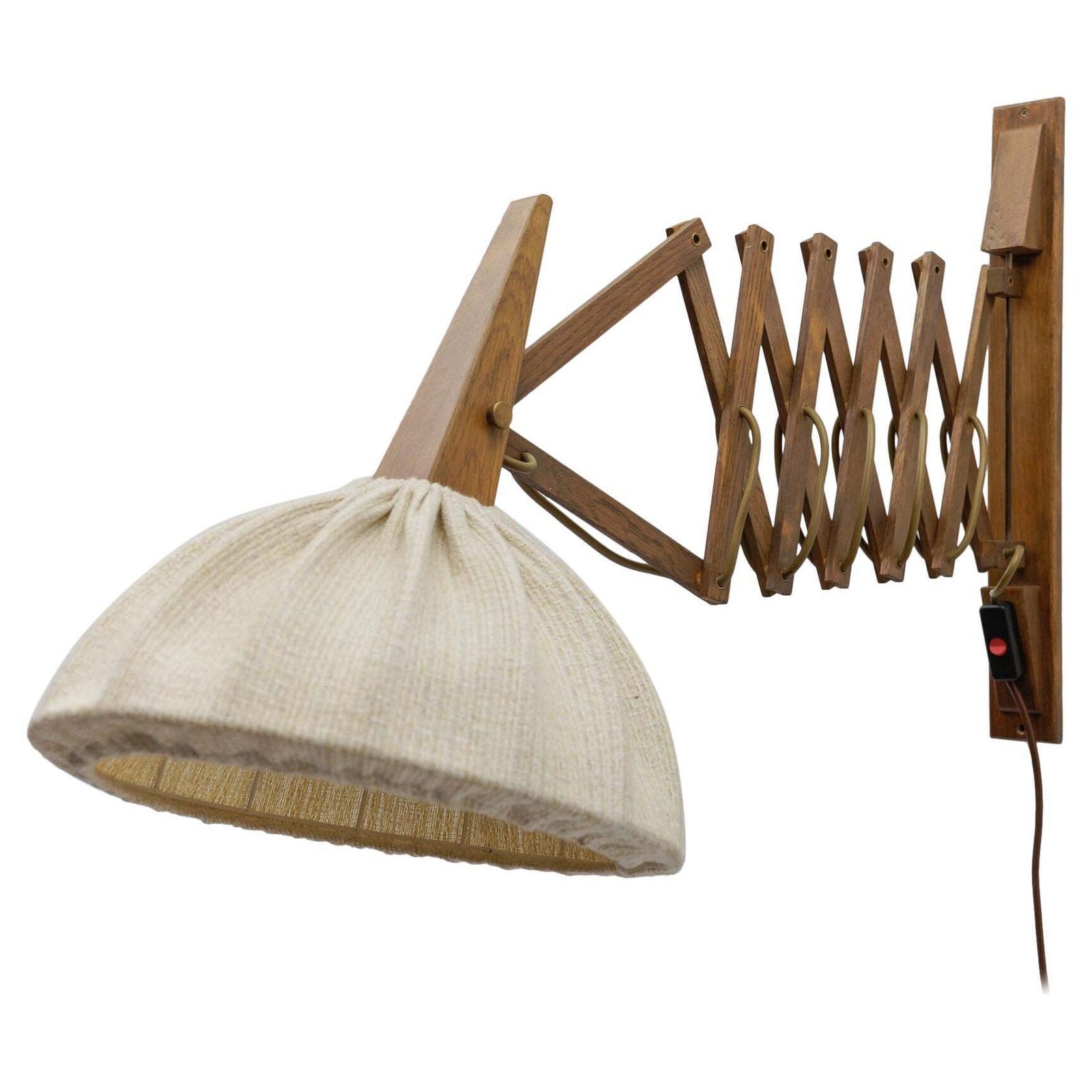 Scandinavian Scissor Wall Lamp In Wood And Fabric, 1960s