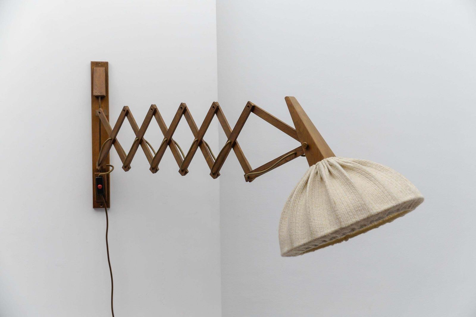 824.0 Scandinavian Scissor Wall Lamp In Wood And Fabric, 1960s photo