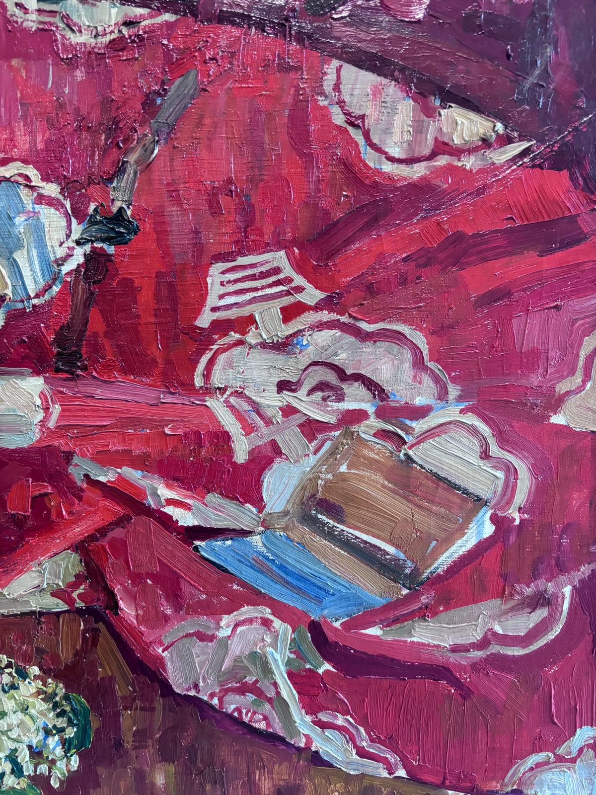Maya Kopitzeva"Natura Morta Con Mughetti E Tovaglia Rossa" Olio Su Tela Cm. 85 X 64 19791979 photo 10607.0