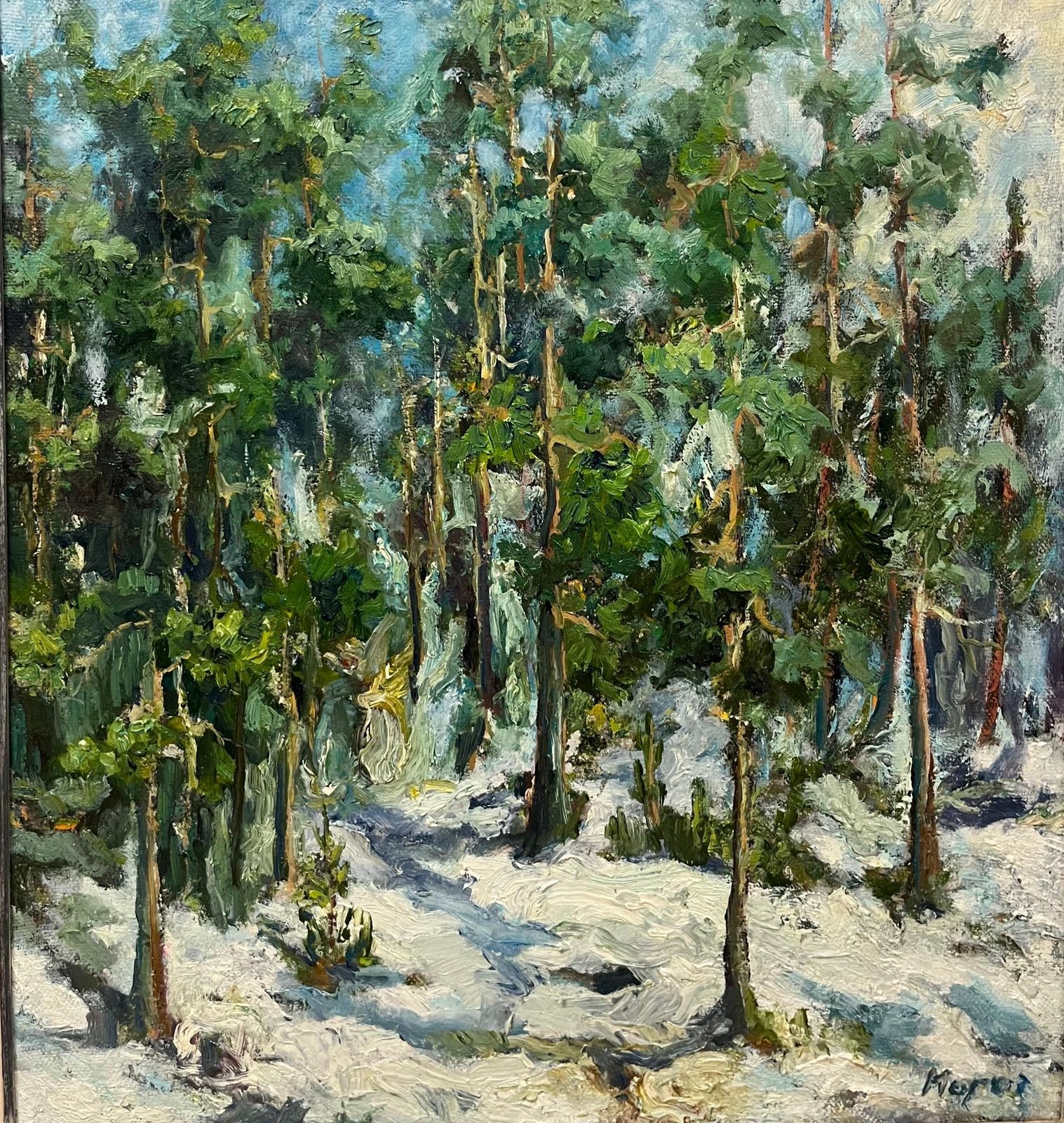 Georgij Moroz"Pini Nella Neve " Olio Cm. 60 X 64 Olio2000 photo furniture