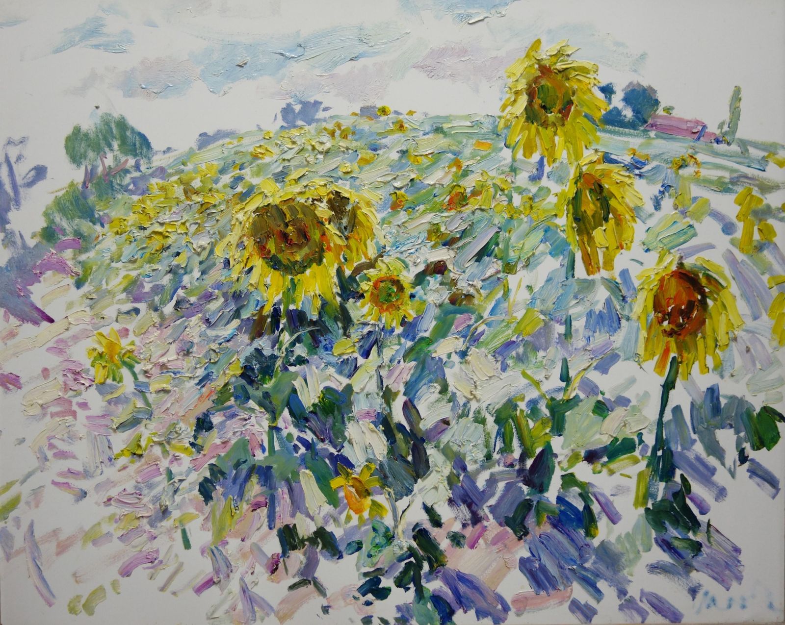 Georgij Moroz"Field Of Sunflowers"  Yellow, Sunflowers, Summer, Oil Cm. 100 X 802000