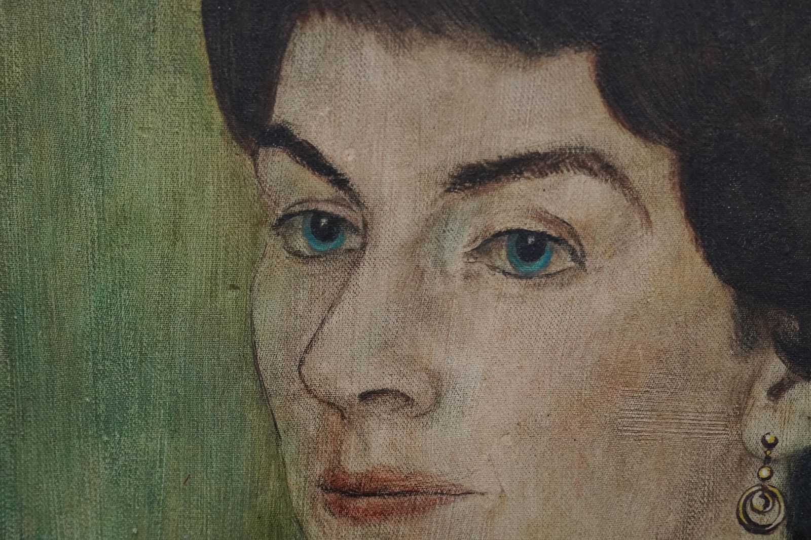 Glyn Morganportrait Of Lady In Green   Welsh Post Impressionist 50s Art Oil Painting1956 photo 2803.0