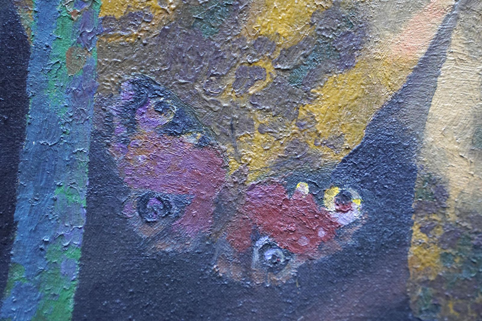 Glyn Morganbutterfly And Yellow Flower   Welsh Post Impressionist 70's Art Oil Painting1976 photo 2651.0