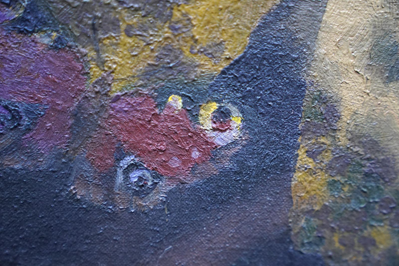 Glyn Morganbutterfly And Yellow Flower   Welsh Post Impressionist 70's Art Oil Painting1976 photo vinterior