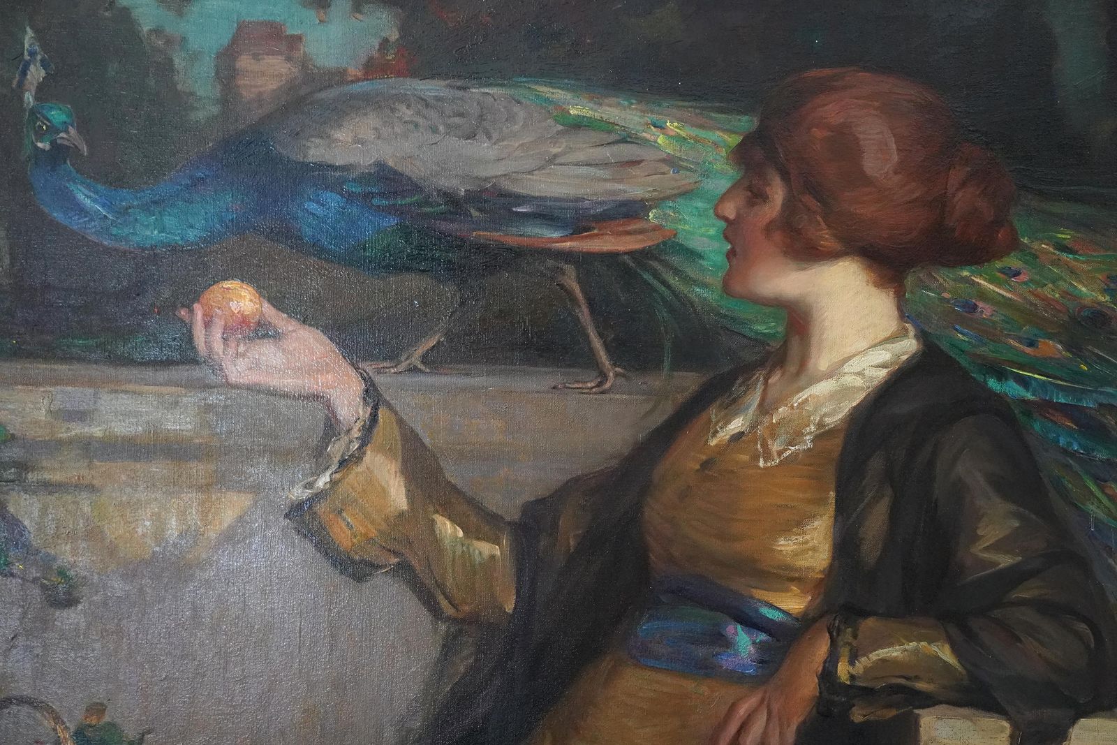 Robert Hopethe Golden Apple   British Rsa Exh Art Female Portrait Oil Painting Peacock Bird1919 photo for sale