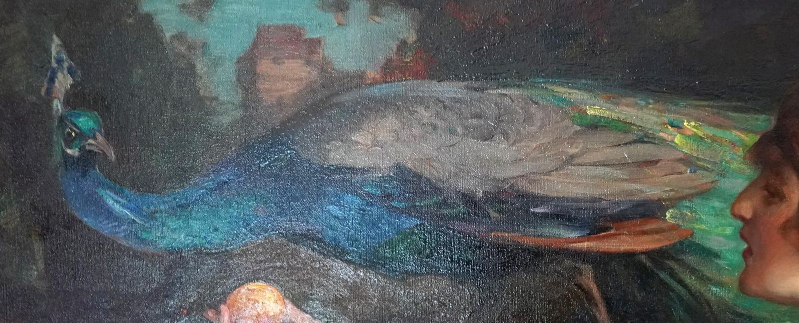 Art Robert Hopethe Golden Apple   British Rsa Exh Art Female Portrait Oil Painting Peacock Bird1919 photo
