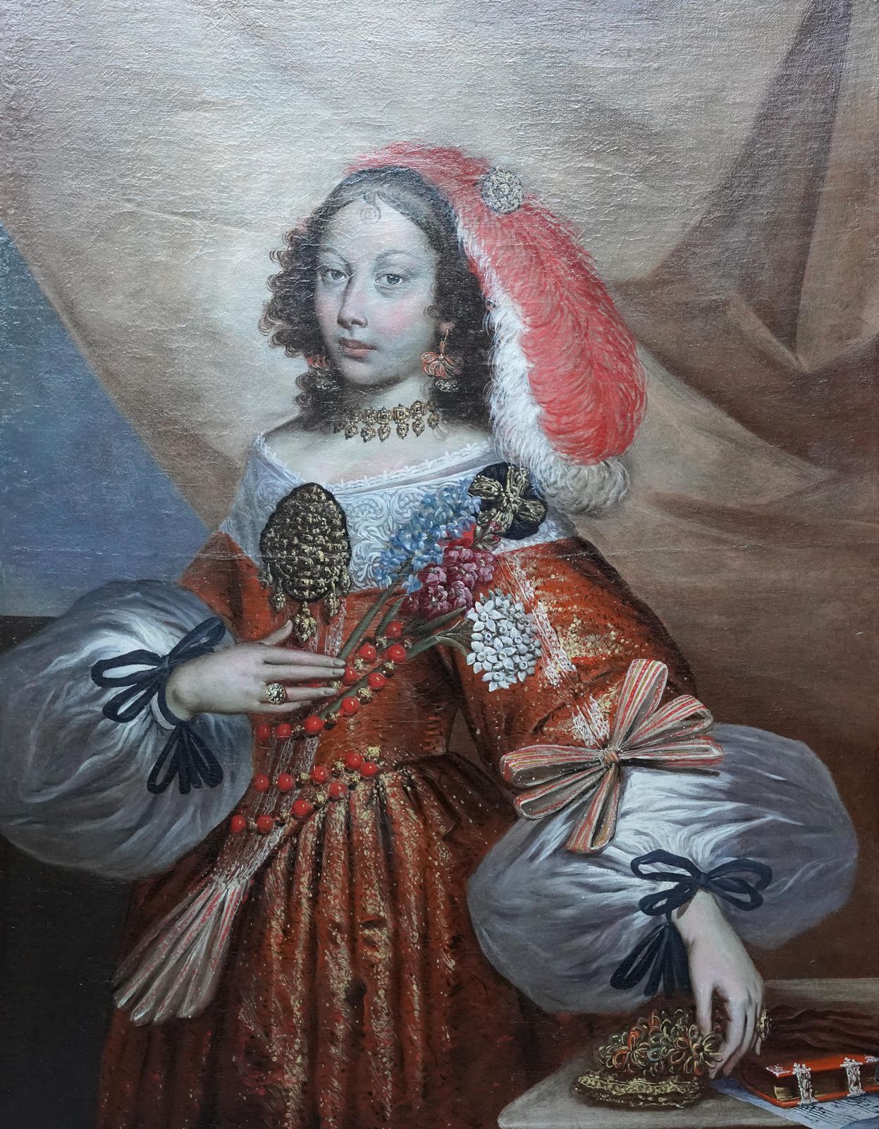 Portrait Of A Spanish Noble Lady   17th Century Old Master Art Oil Paintingcirca 1680 photo furniture