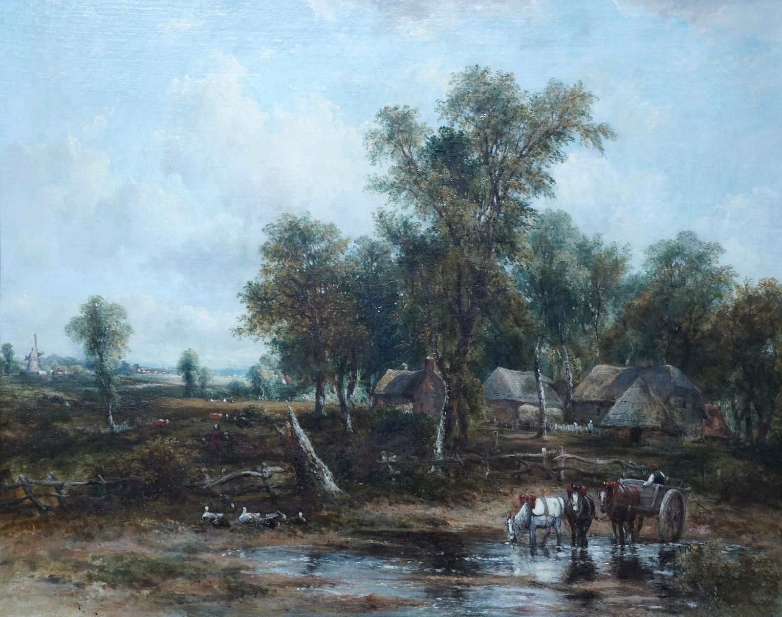 photo vinterior Frederick Waters Wattslandscape With Carthorses Watering   British Victorian Art Oil Paintingcirca 1850
