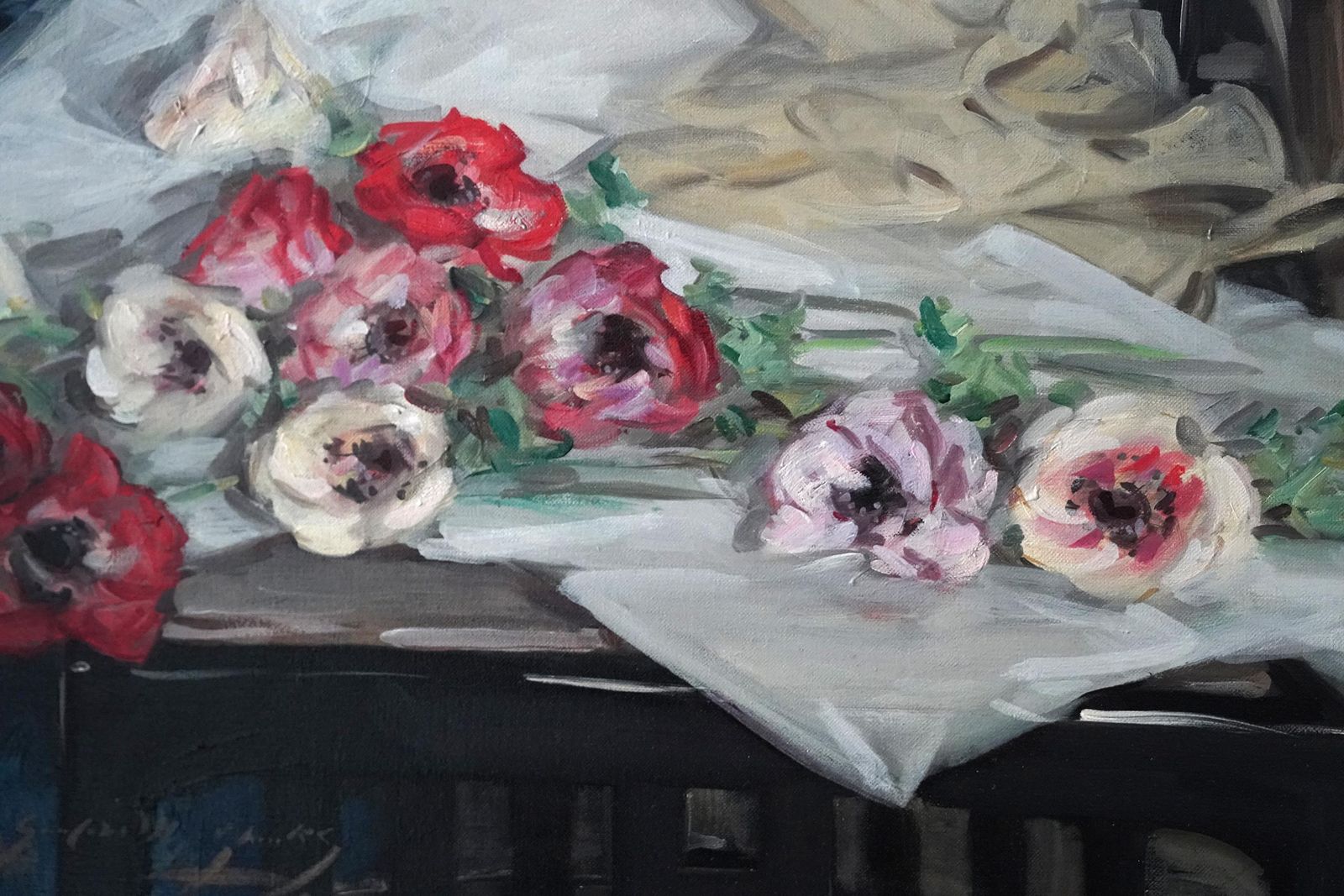 William Somerville Shanksanemones   Scottish Thirties Impressionist Art Floral Oil Painting1937 photo for sale