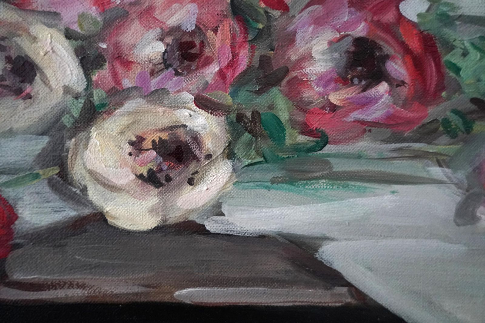 photo furniture William Somerville Shanksanemones   Scottish Thirties Impressionist Art Floral Oil Painting1937
