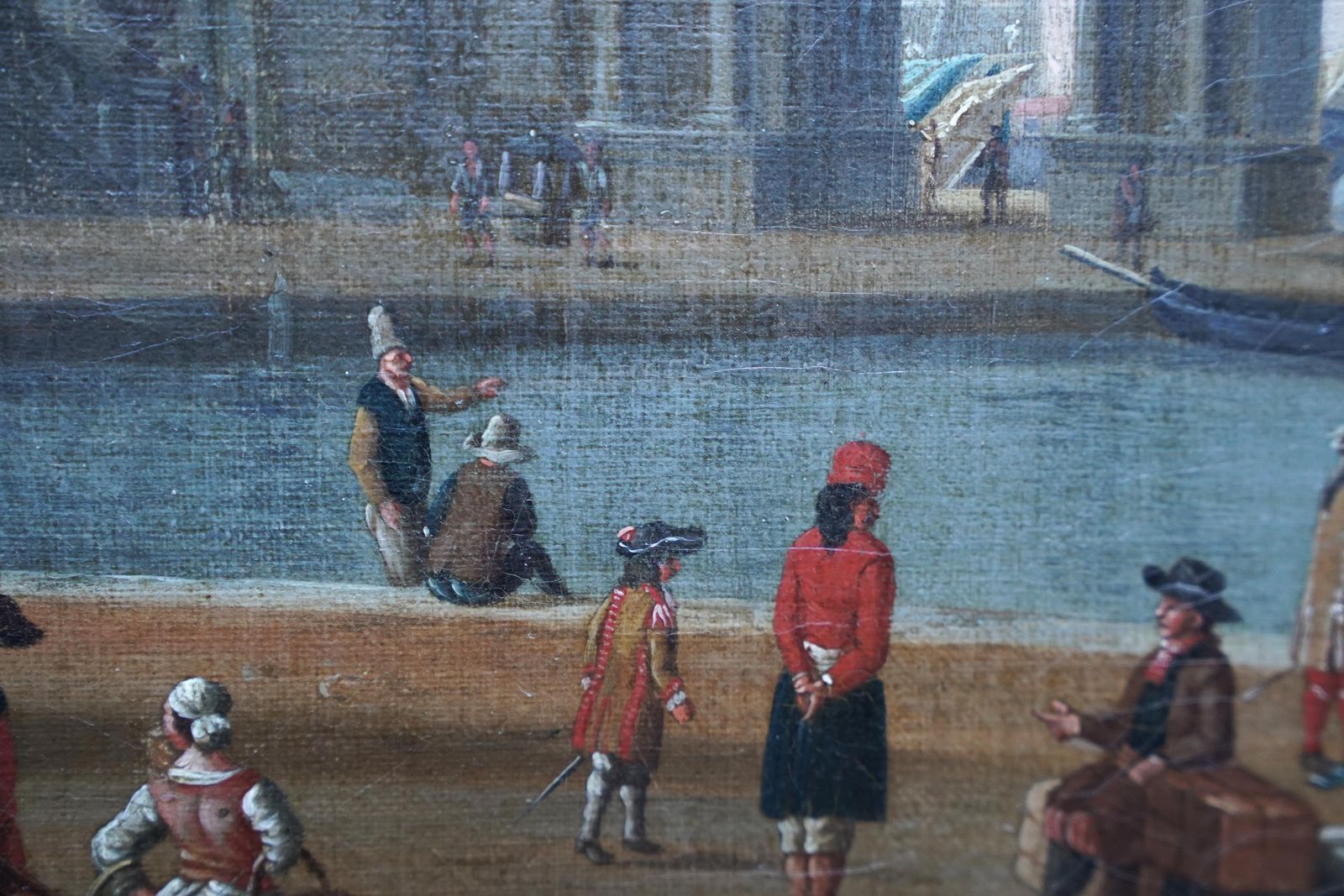 photo furniture Italian Harbour With Figures On Quay   Italian 18thc Art Marine Oil Paintingcirca 1700