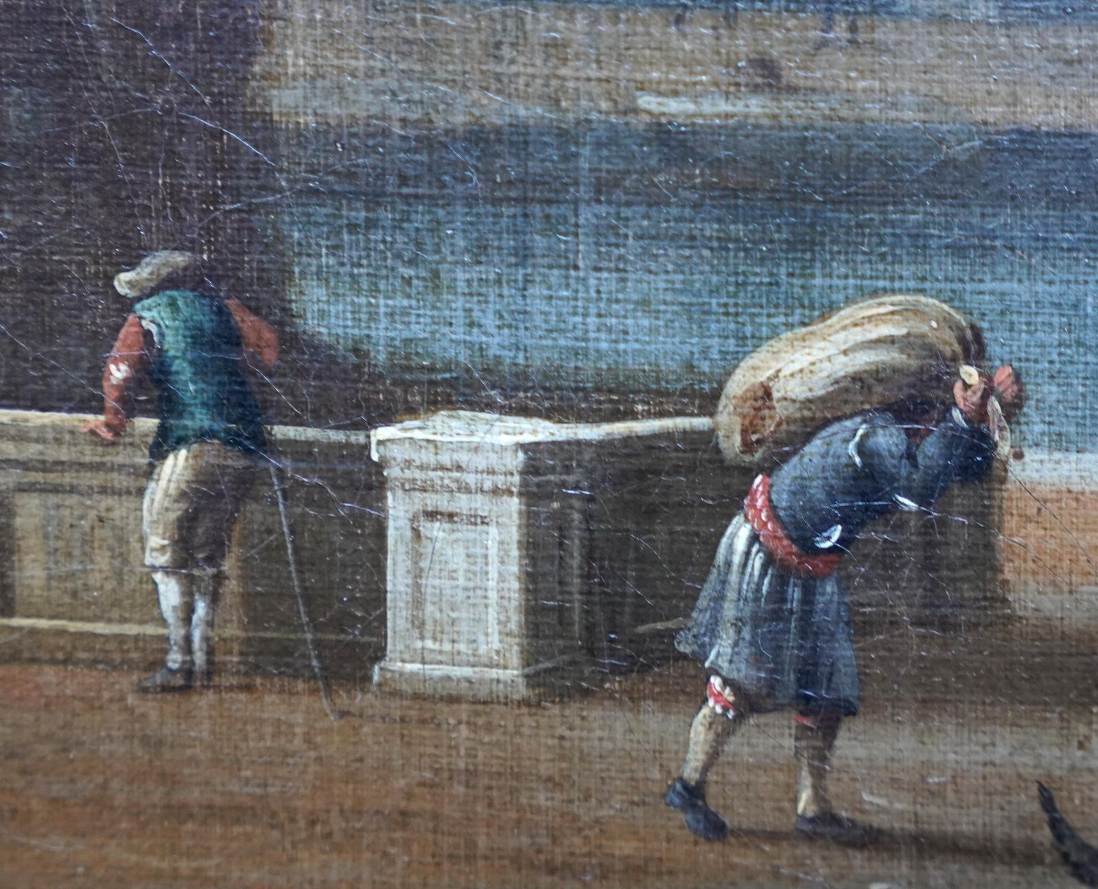 Art Italian Harbour With Figures On Quay   Italian 18thc Art Marine Oil Paintingcirca 1700 photo