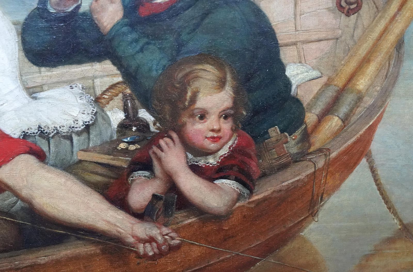 The Boating Party   British Victorian Figurative Landscape Art Oil Paintingcirca 1845 photo vintage