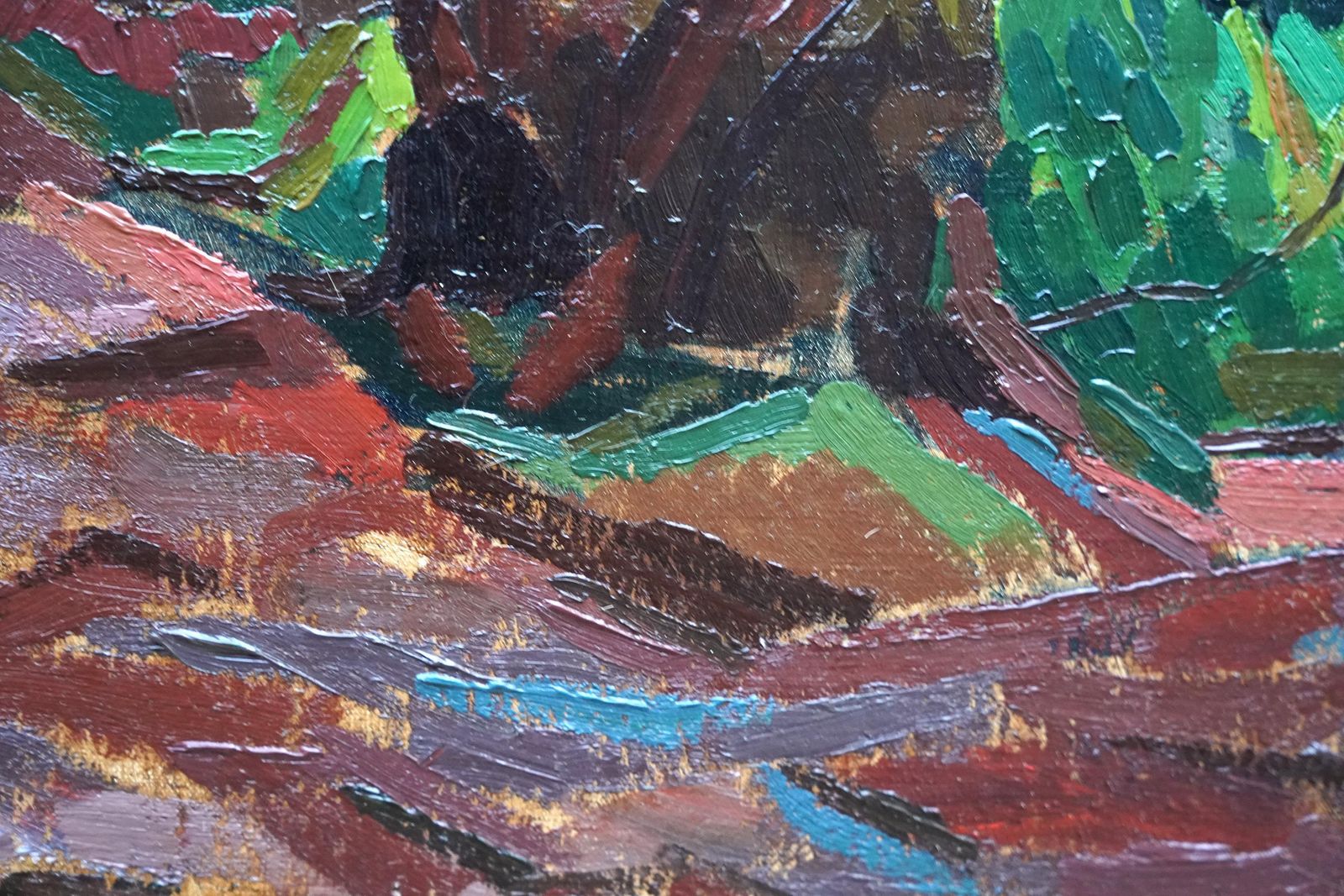 Peter Fieldwooded Landscape   British Post Impressionist 50's Art Oil Paintingcirca 1950 photo vintage