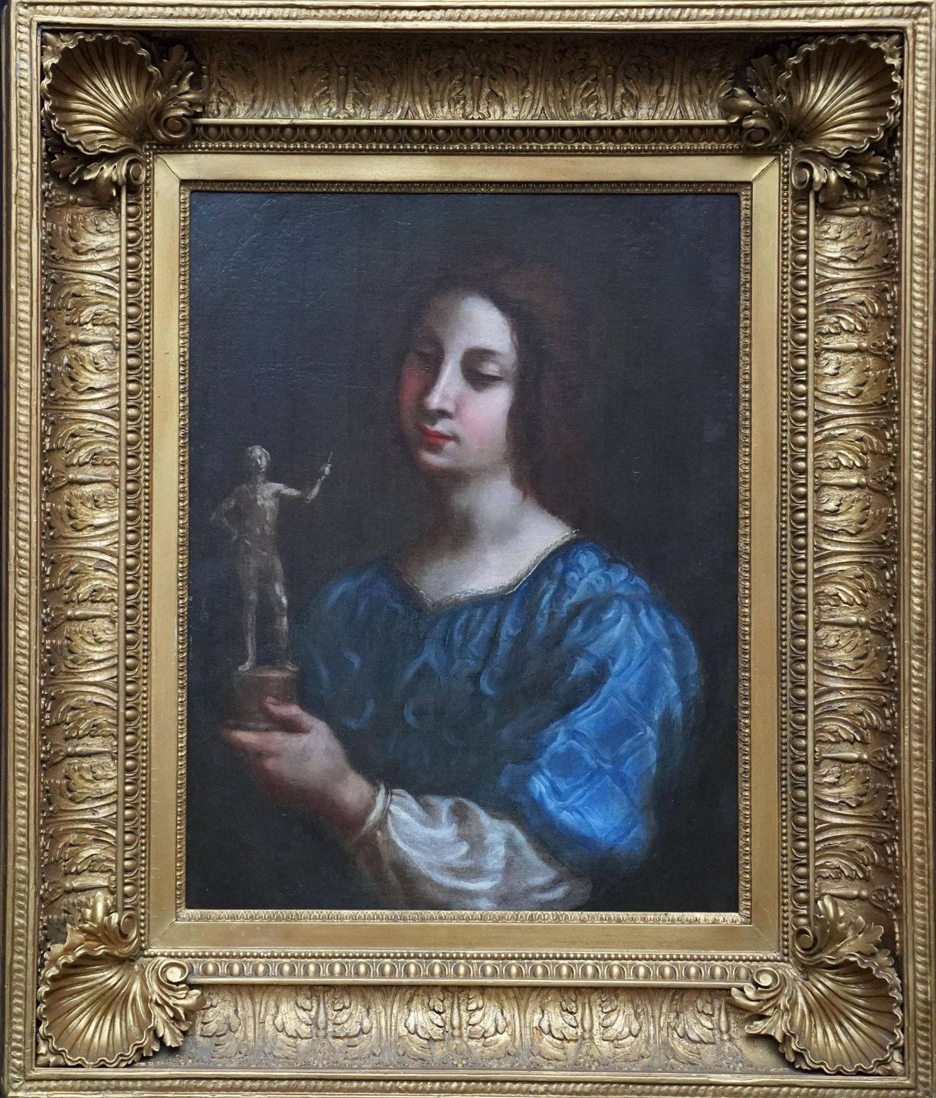 photo furniture Portrait Of A Lady Holding Statuette   Italian Baroque Old Master Oil Paintingcirca 1685