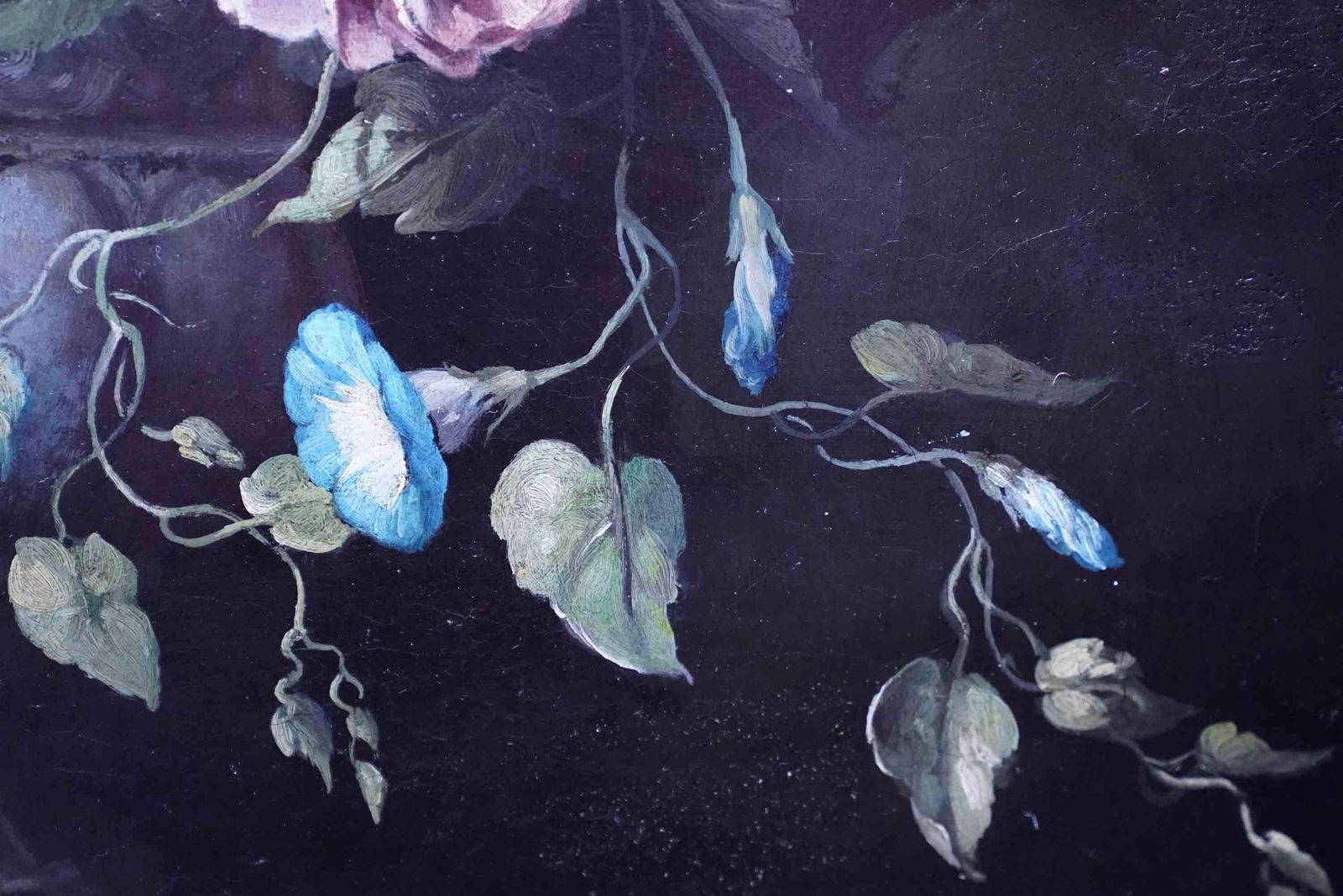 Still Life Of Flowers In Ornamental Urn On Ledge   Dutch Old Master Oil Paintingcirca 1790 photo vintage