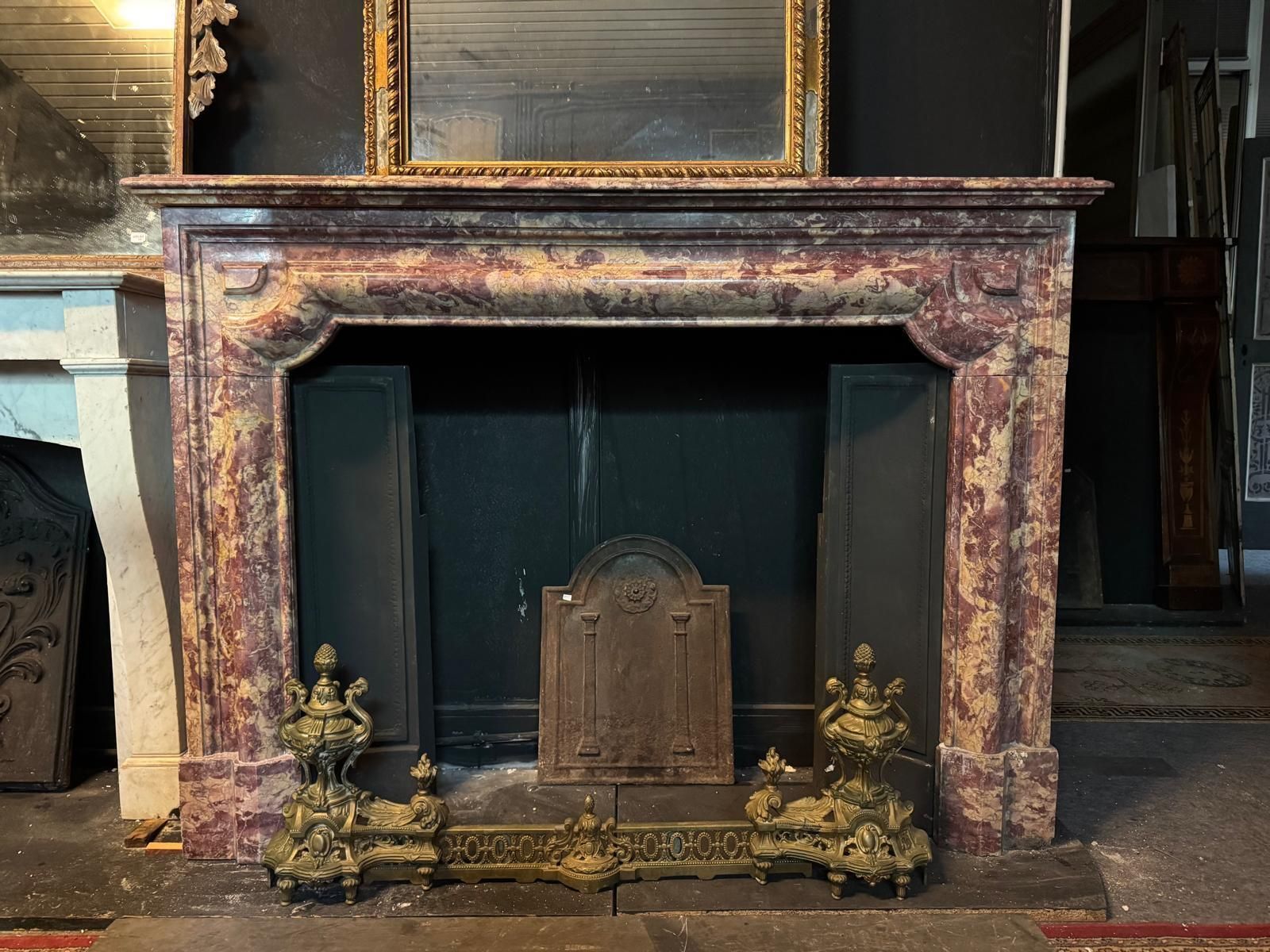 Elegant Antique Mantle Fireplace In Polychrome Marble Peach Blossom, Italy photo furniture