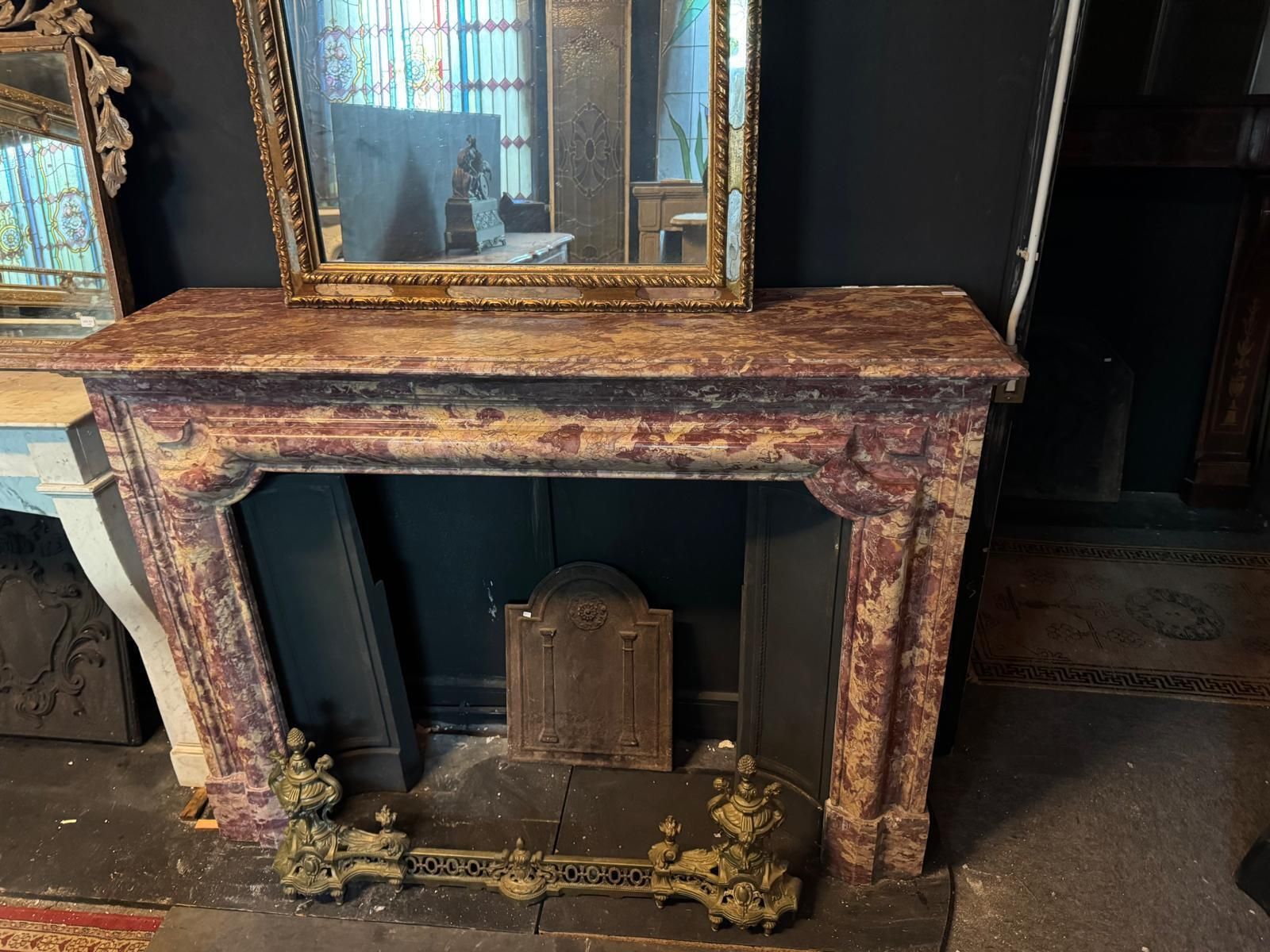 Elegant Antique Mantle Fireplace In Polychrome Marble Peach Blossom, Italy photo vinterior