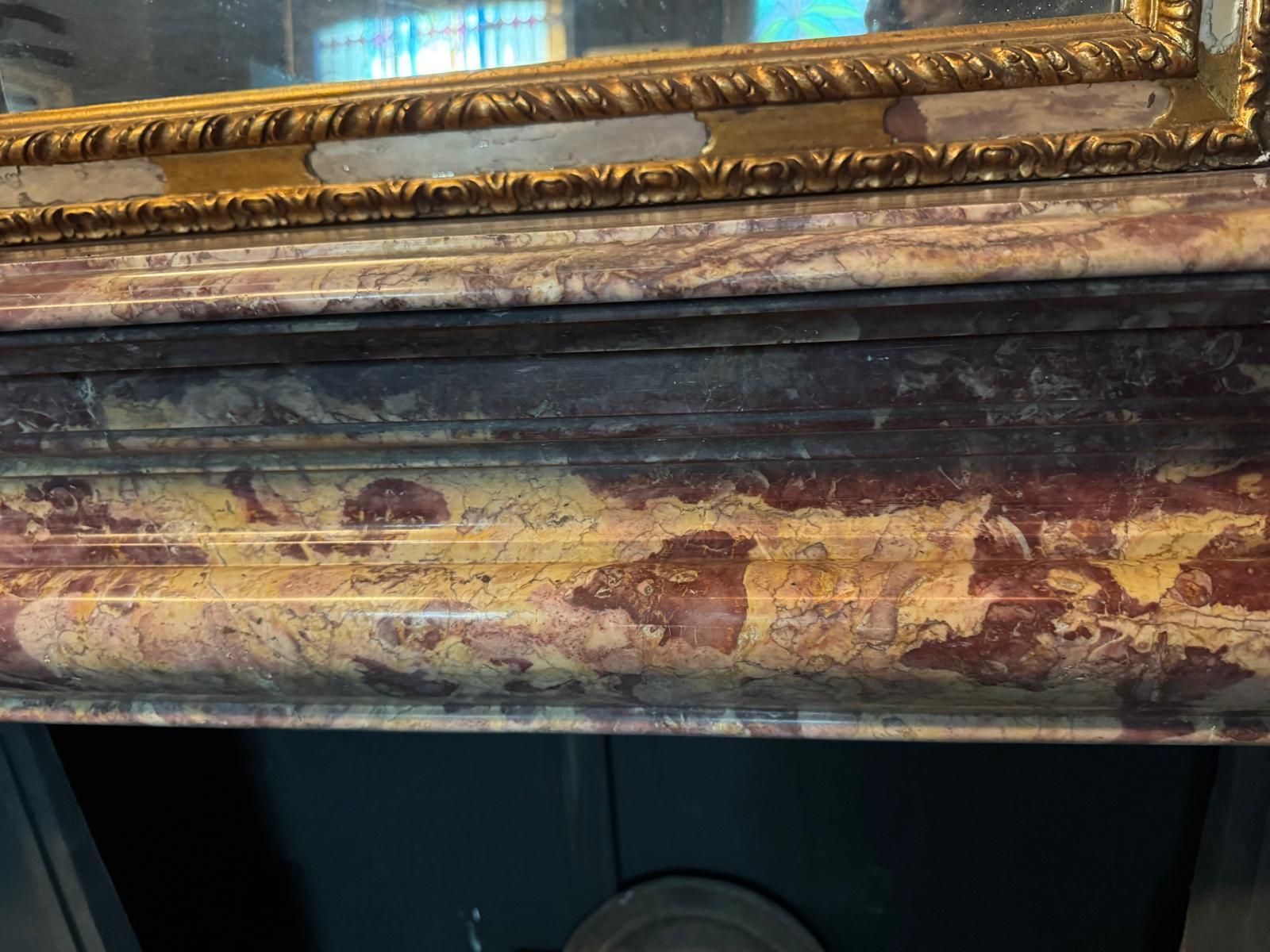 Elegant Antique Mantle Fireplace In Polychrome Marble Peach Blossom, Italy photo buy