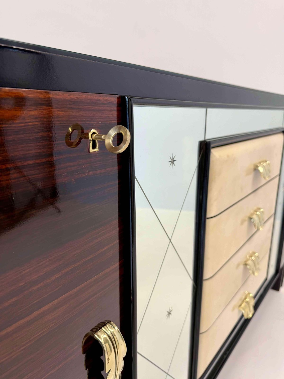 photo for sale Italian 1940s Art Deco Sideboard In Macassar, Parchment, Attr. Osvaldo Borsani