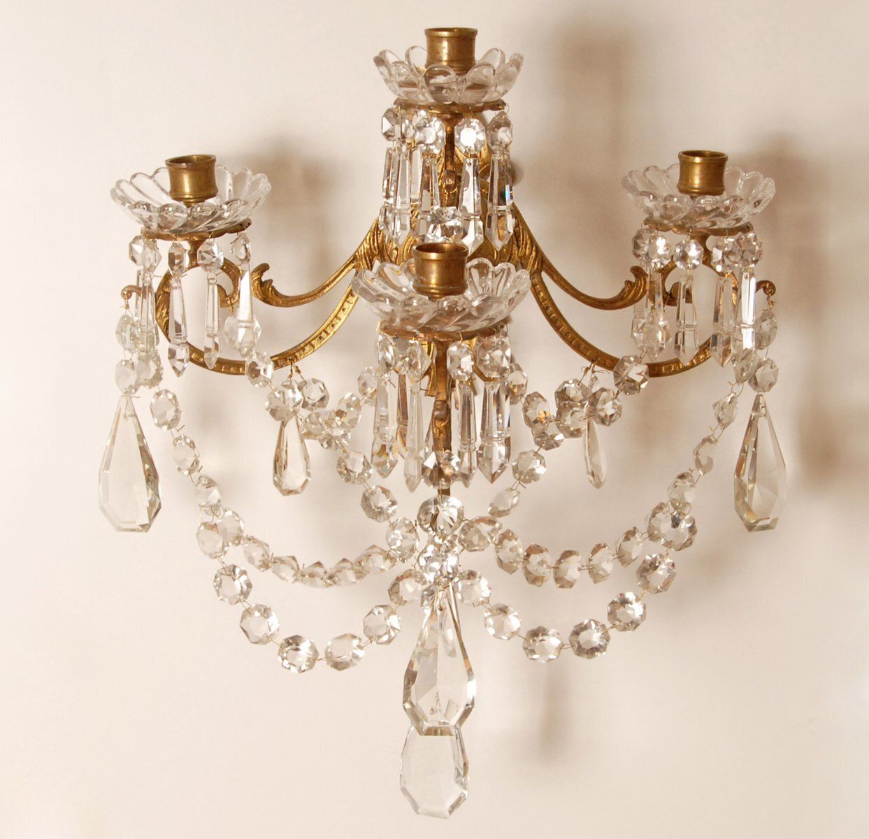 Antique French Crystal 4 Light Wall Sconces In The Style Of Baccarat, Set Of 2 photo buy