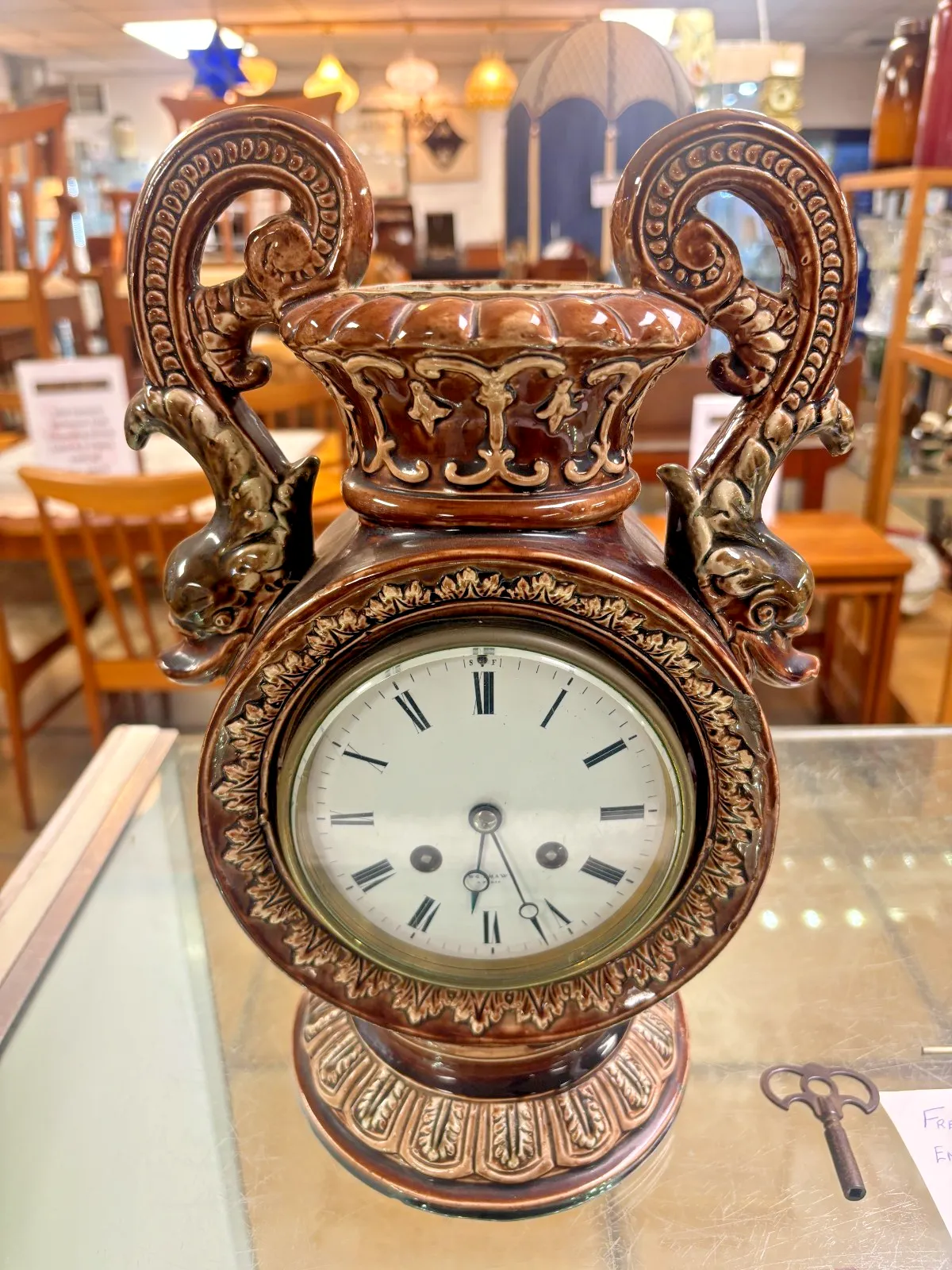 Rare Antique Majolica Case Clock With Japy Freres Movement By W.E.Shaw A.Paris