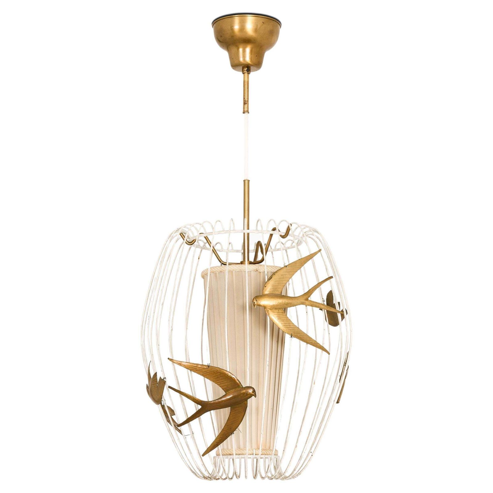 Ceiling Lamp In Cage Shaped Frame In Lacquered Metal By Hans Bergström, 1940's