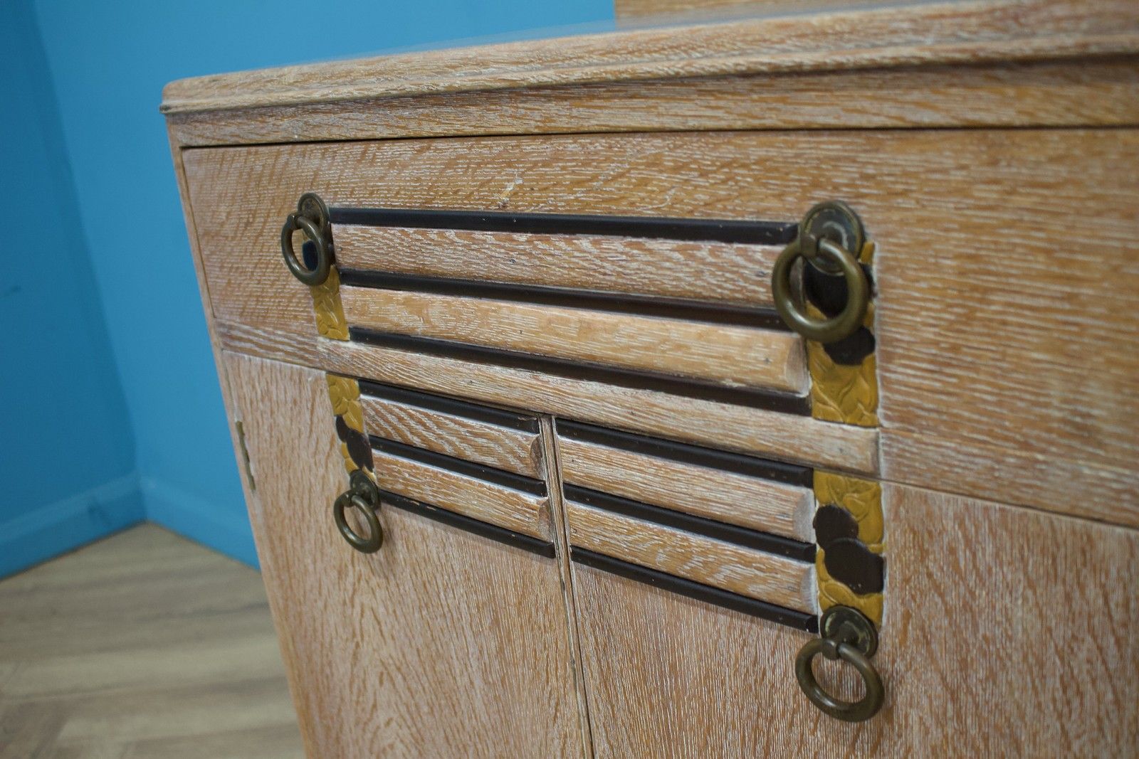 Vintage Art Deco Limed Oak Tallboy Chest, 1930s, #1657 photo vinterior