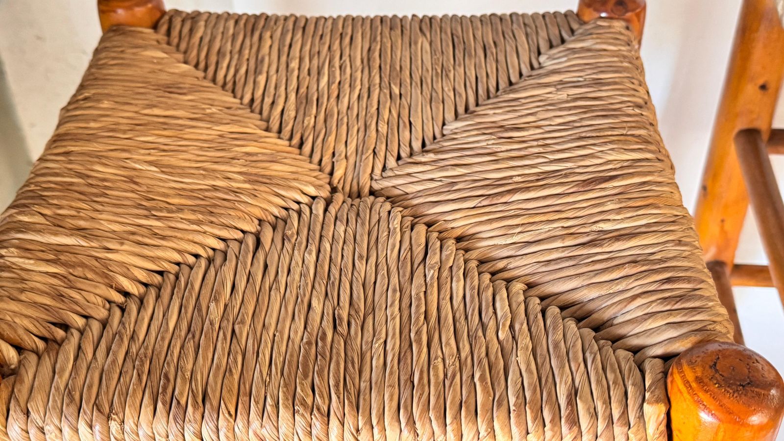1950s French Stool In The Style Of Charlotte Perriand Wood & Woven Straw photo for sale