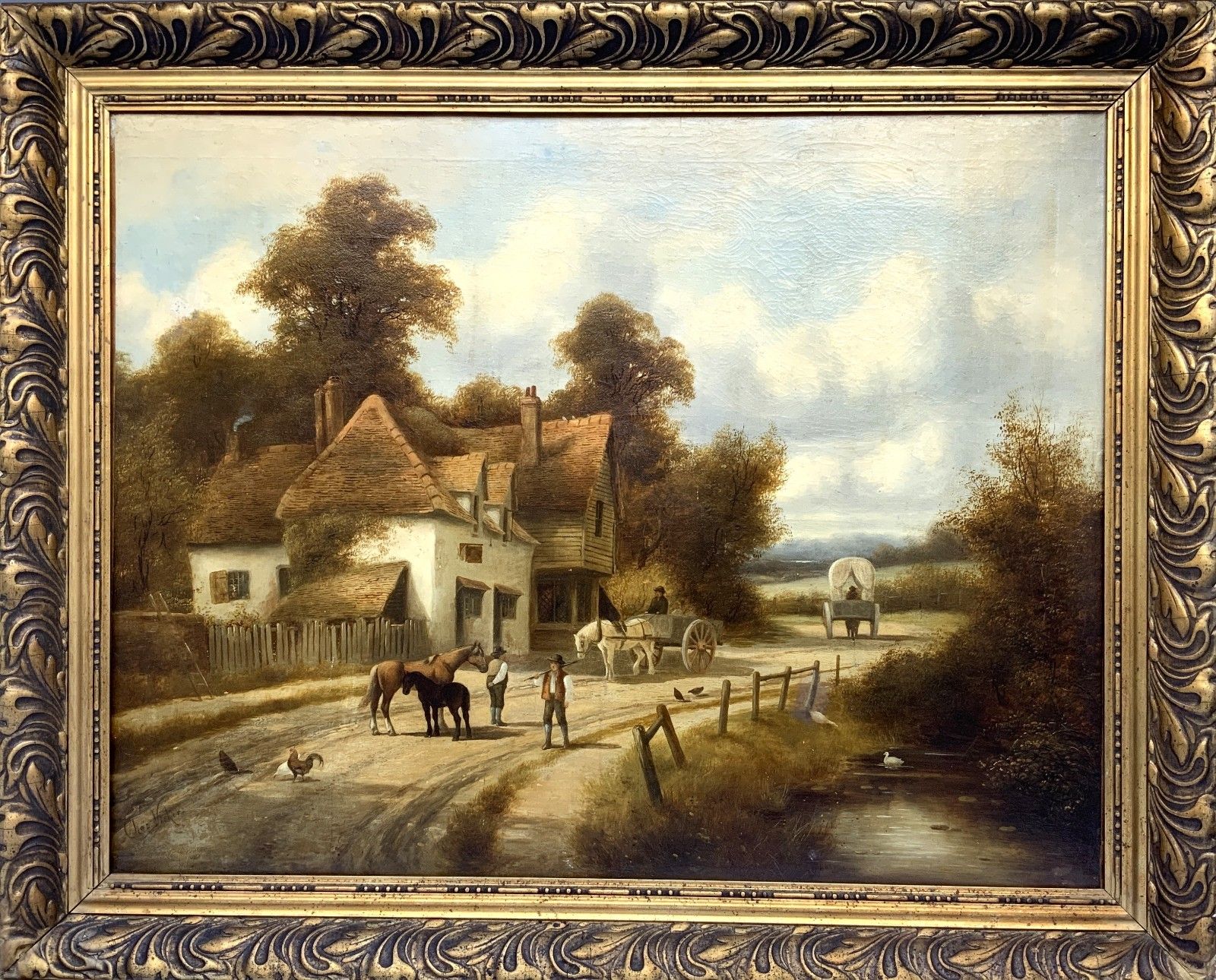 Charles Vickers (1821 1895) Large Beautiful Farming Landscape Oil Painting