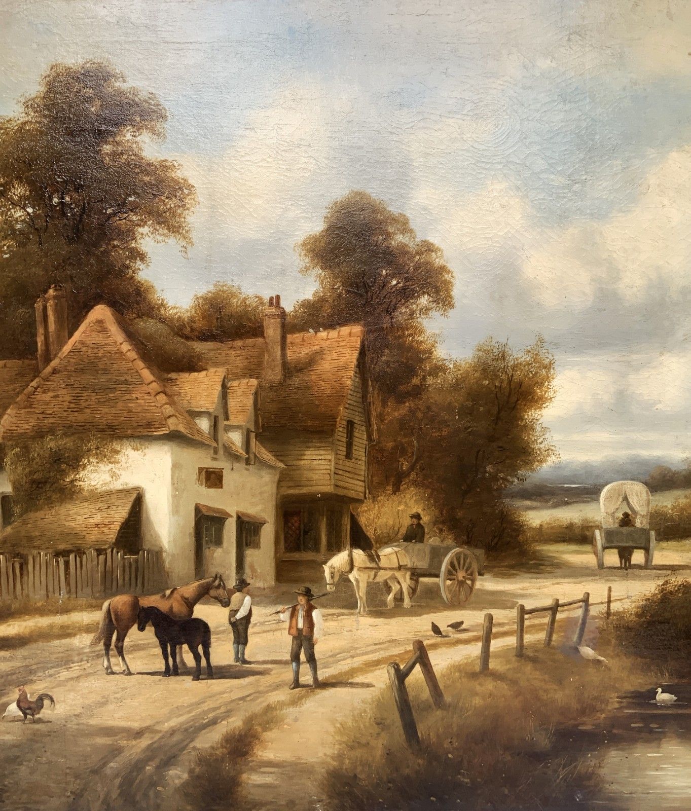 Art Charles Vickers (1821 1895) Large Beautiful Farming Landscape Oil Painting photo