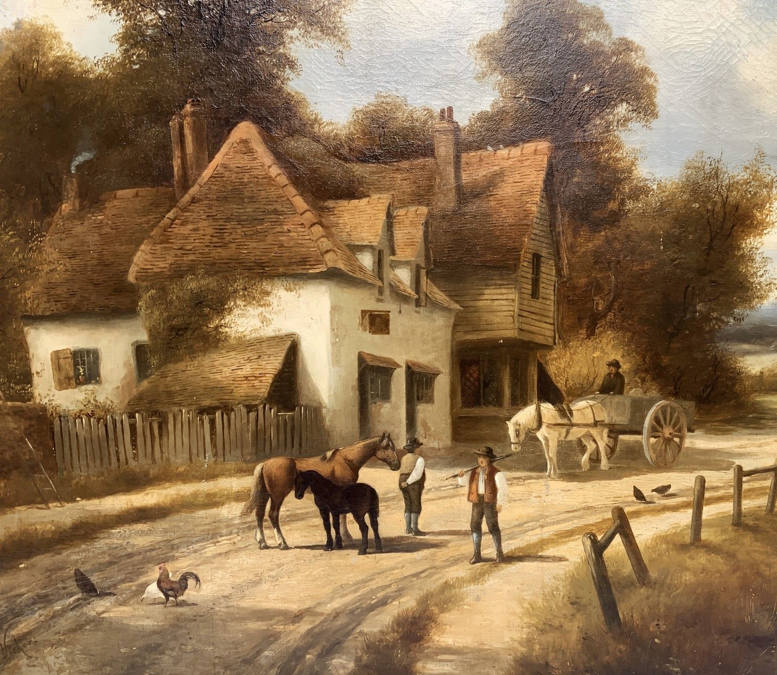 599.0 Charles Vickers (1821 1895) Large Beautiful Farming Landscape Oil Painting photo