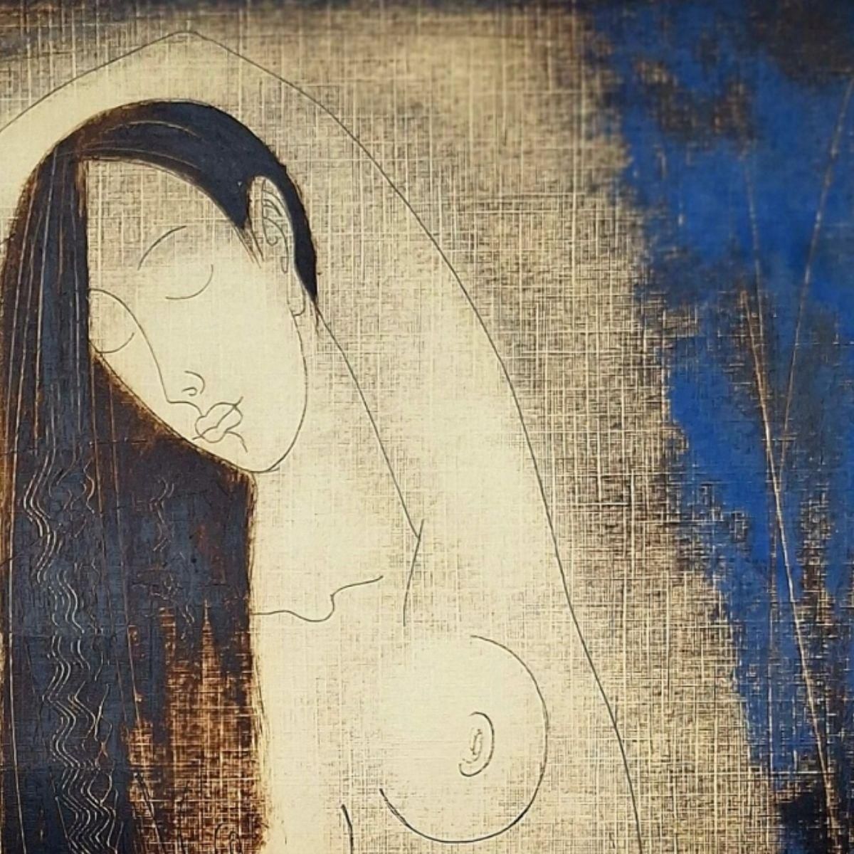 Siergiej Timochownude With Paradise Apples. Contemporary Nude Monotype Print, European Artist2004 photo Art