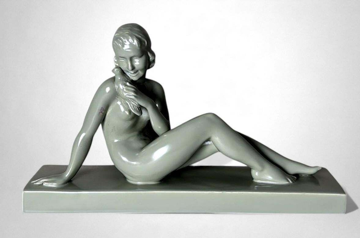 Art Deco, Saint Clement Style Ceramic Figure Of A Young Woman photo for sale