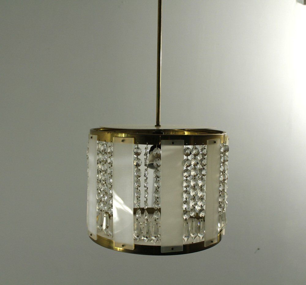 Crystal Glass And Brass Pendant By Jablonecké Sklárny, 1970s photo 244.0