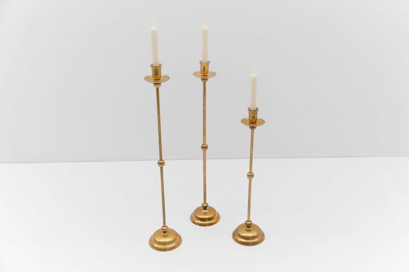 Set Of 3 Elegant Mid Century Modern Brass Candle Holder, 1960s photo furniture