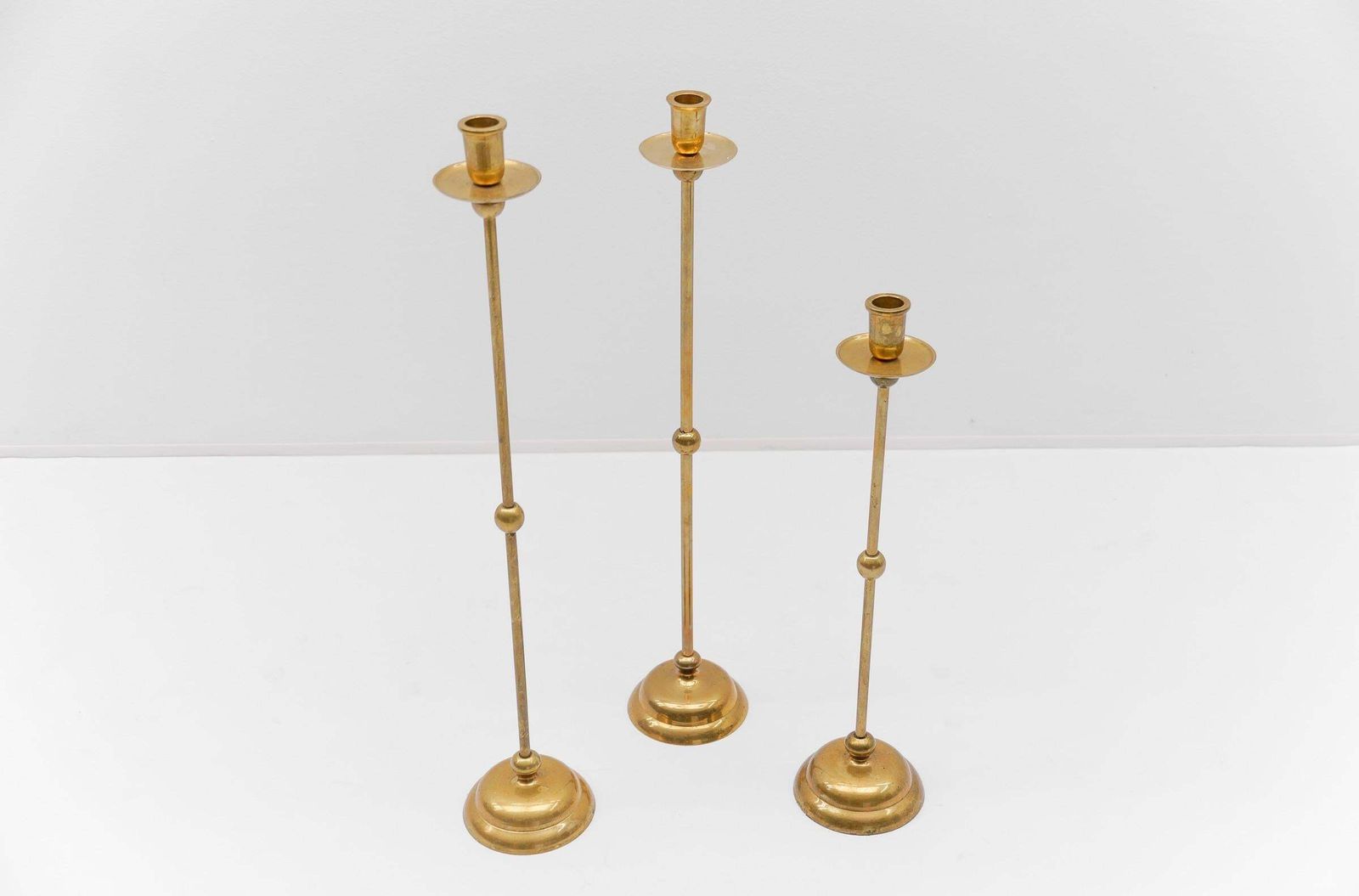 Set Of 3 Elegant Mid Century Modern Brass Candle Holder, 1960s photo 840.0
