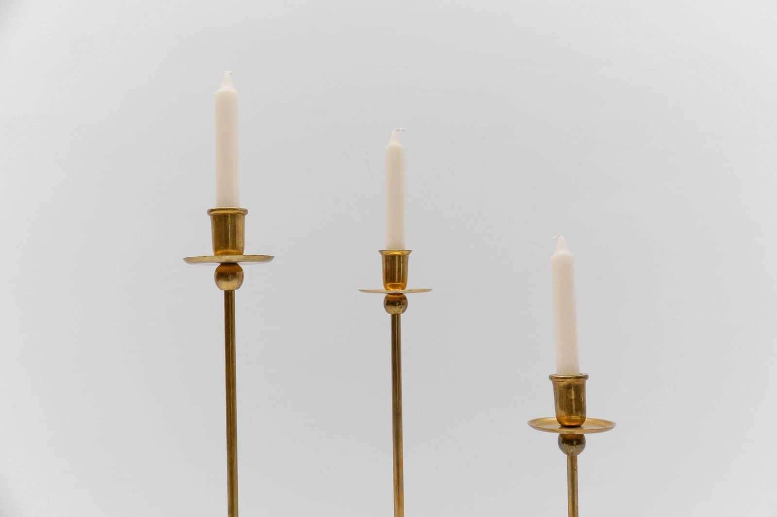 Set Of 3 Elegant Mid Century Modern Brass Candle Holder, 1960s photo vinterior