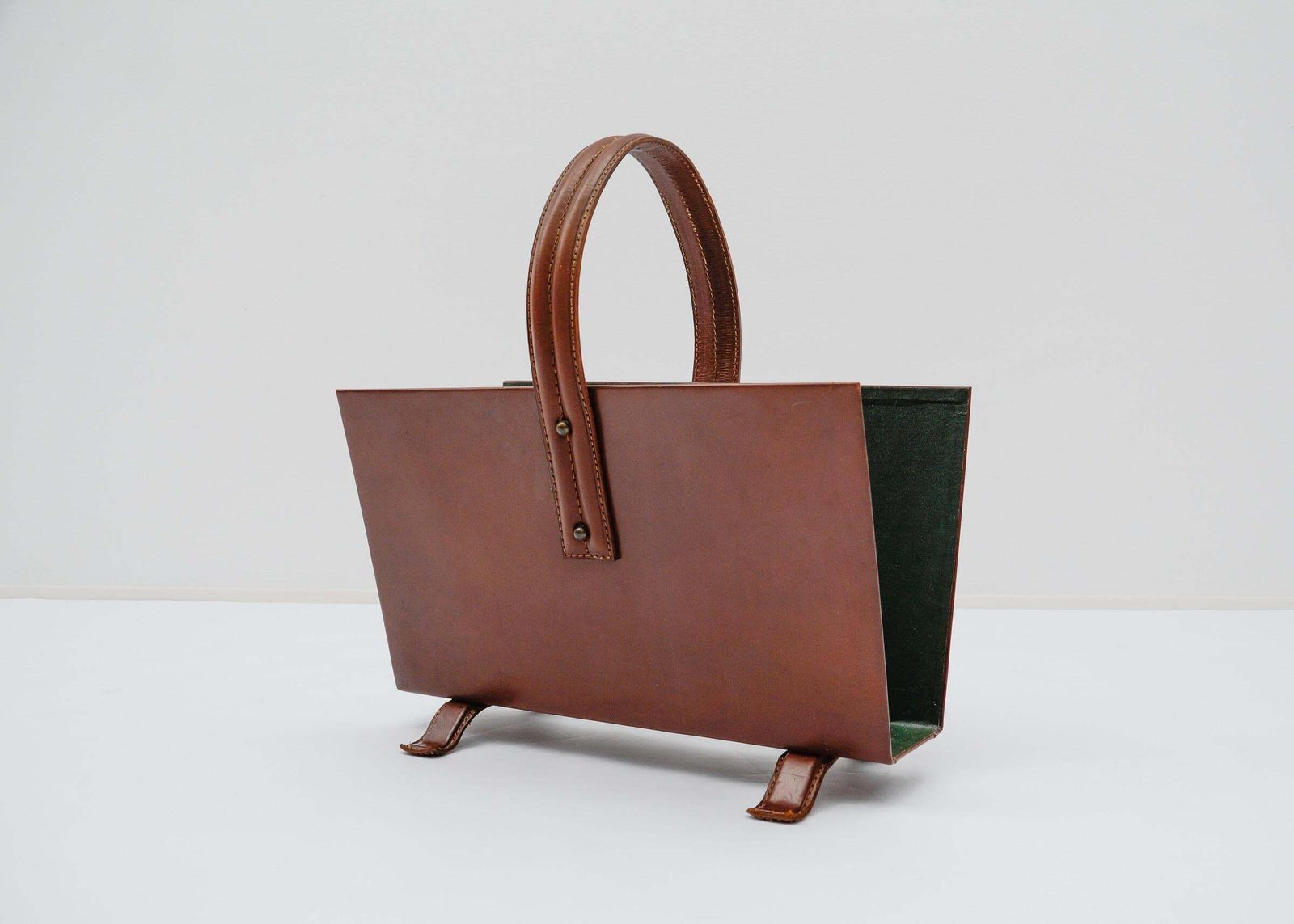 Jacques Adnet Magazine Rack Made In Leather And Brass, 1950s photo furniture