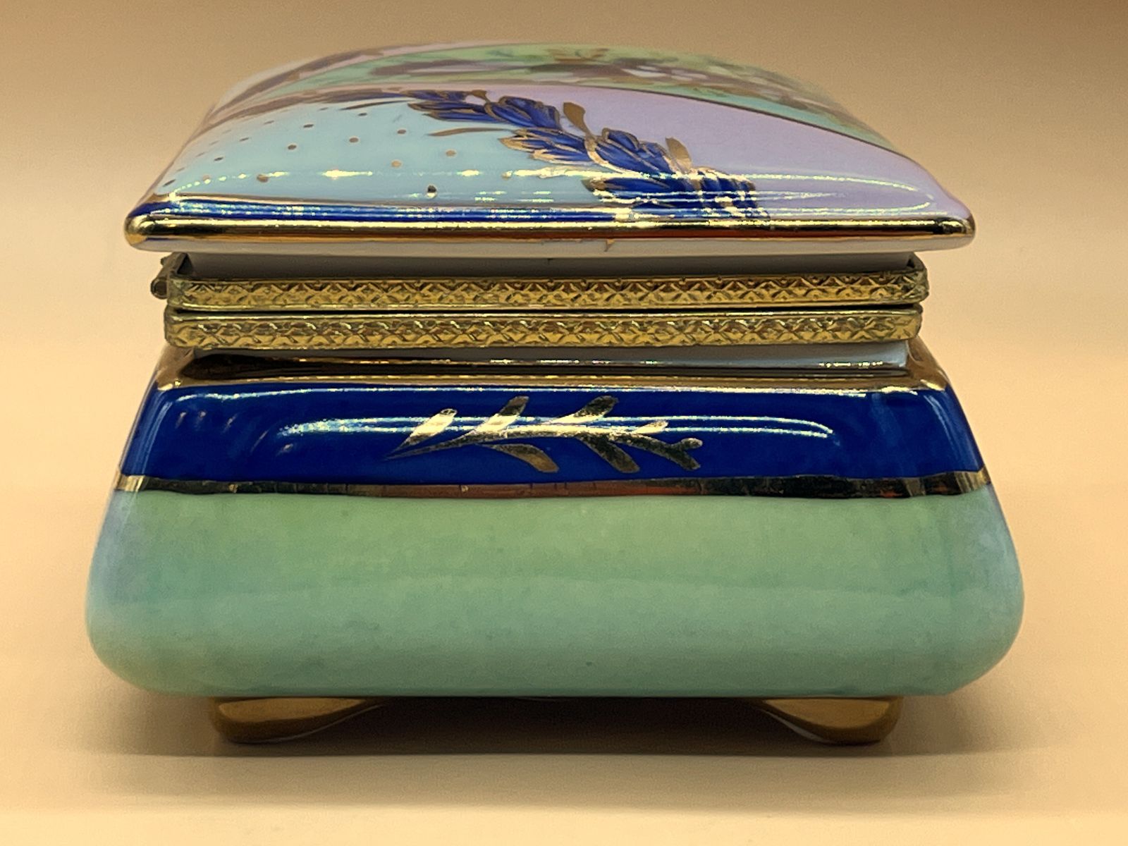 Large Limoges Porcelain France Hand Painted Hinged Trinket / Jewelry Box. photo for sale