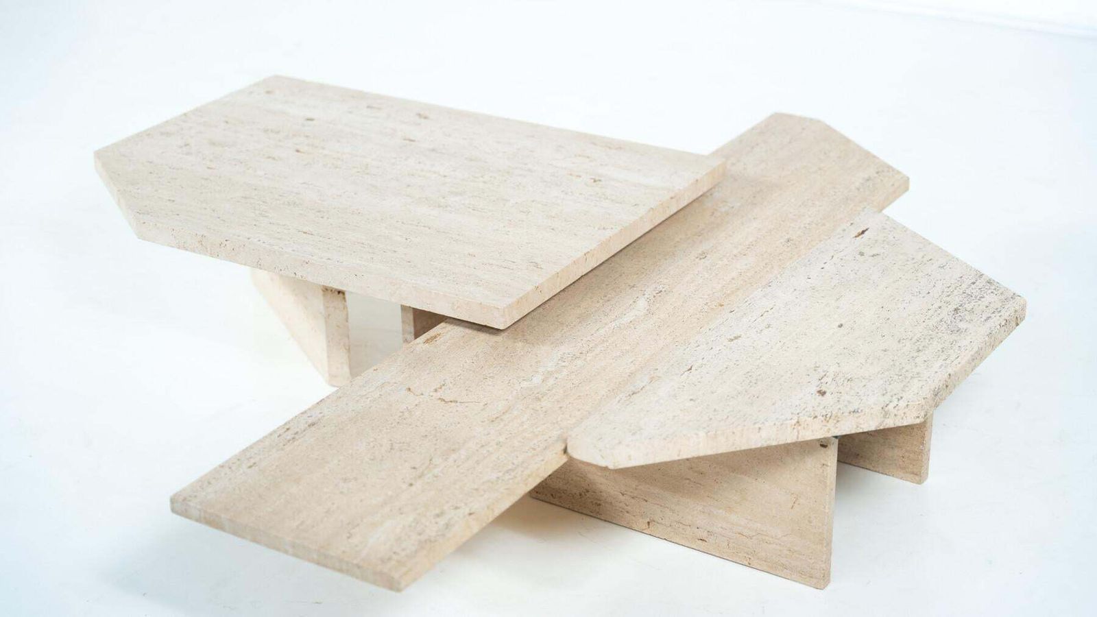 3819.0 Large Asymmetrical Coffee Table Attributed To Willy Ballez, Travertine, 1970s photo