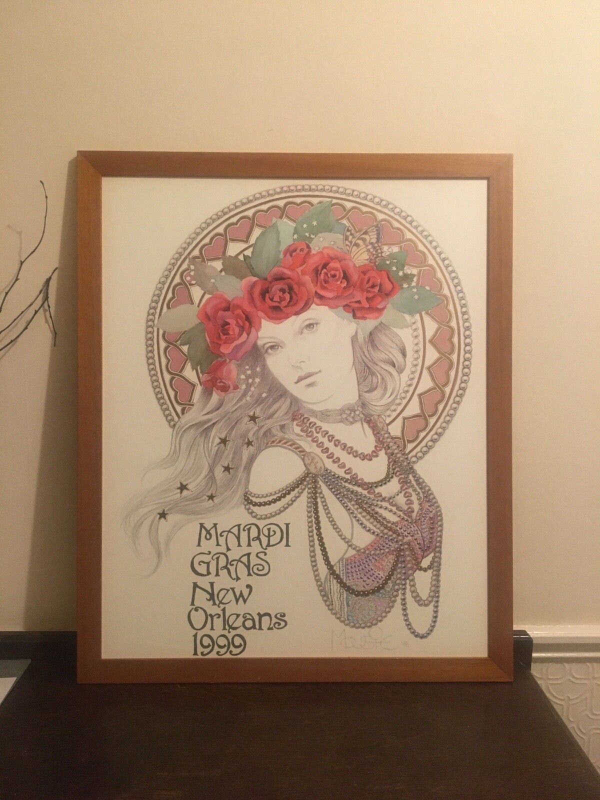 Large New Orleans 1999 Mardi Gras Poster Mousie Hand Finished Framed Vintage