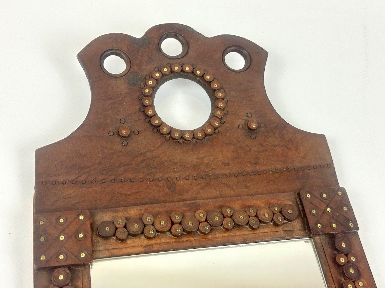 Hungarian Folk Art Leather Framed Mirror, 1960s photo vinterior