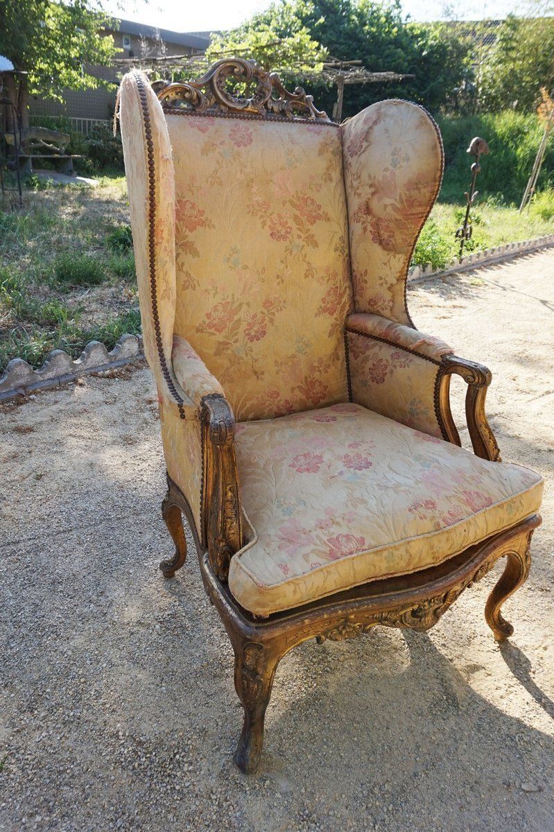 Early 18th Century Gilded Carved Oak Wooden Highback Armchair