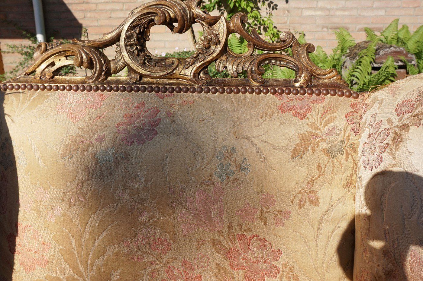 Early 18th Century Gilded Carved Oak Wooden Highback Armchair photo vintage